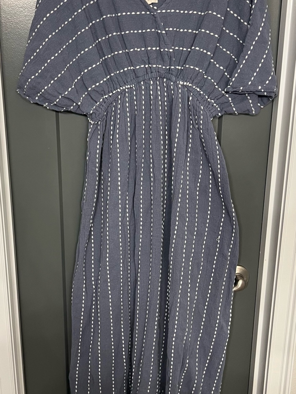 World Market Navy Maxi Dress with White Stitch Stripes size L/XL